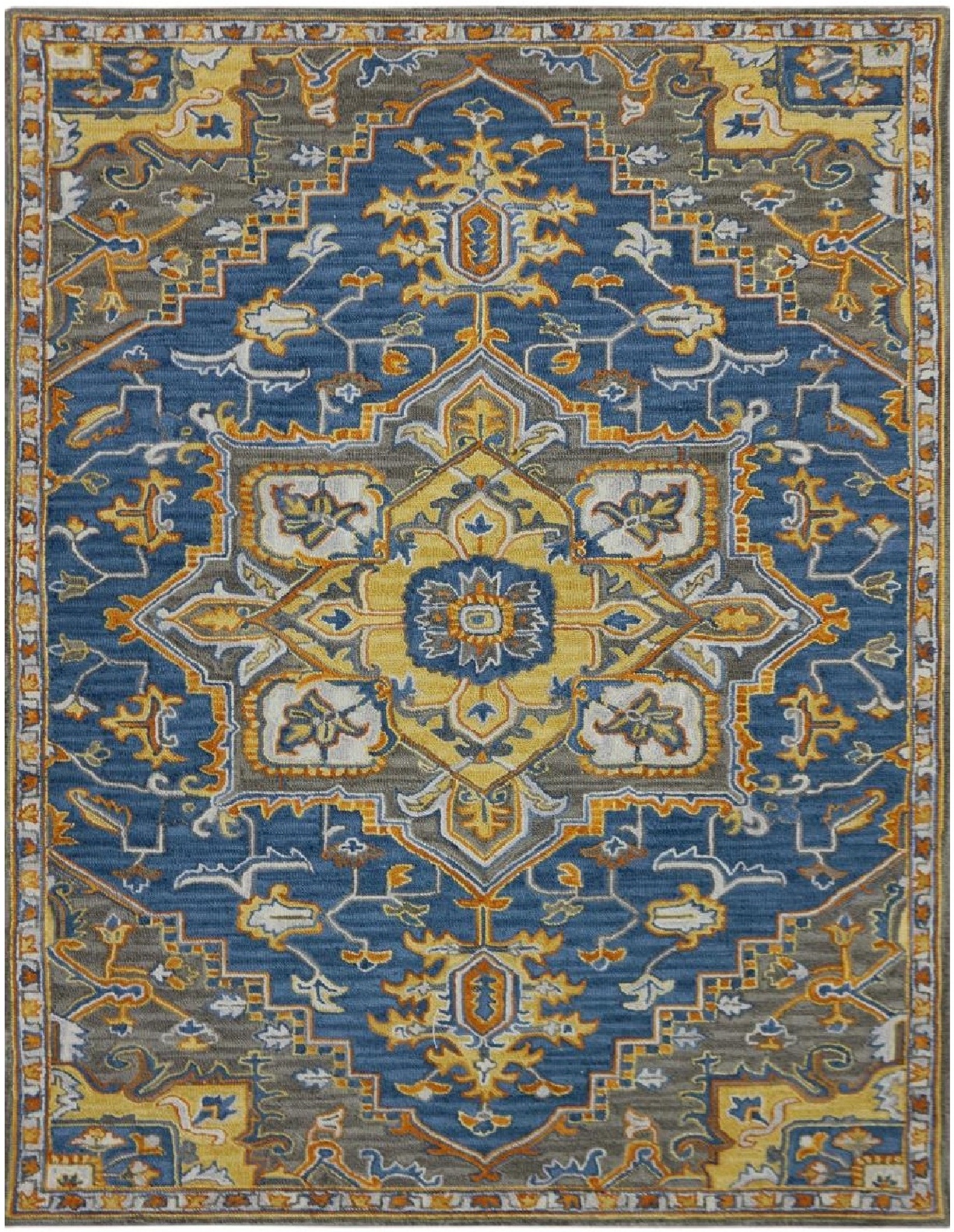 Custom hand-knotted rug, medallion in blue and gold