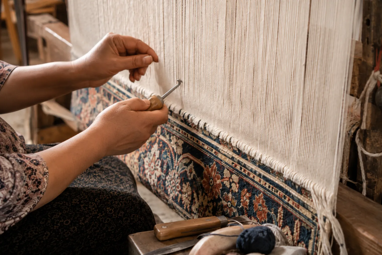 Hand-knotted by our weaving partner